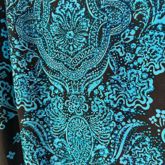 Lady Noiz Dress Women L Brown Turquoise Embellished Bling 3/4 Lace Slv Bohemian - Picture 2 of 8